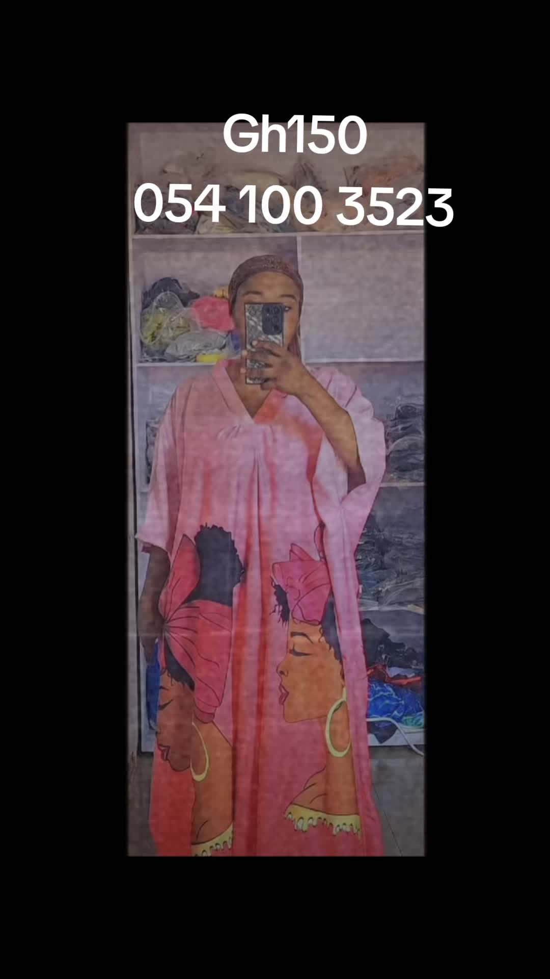 Royal Portrait Kaftan - Heritage Graphic Kaftan in pink marble edition featuring floor-length gown with traditional boubou silhouette, wide three-quarter sleeves, and striking dual-portrait graphic of a woman in traditional headwrap with bold gold-tone hoop earrings